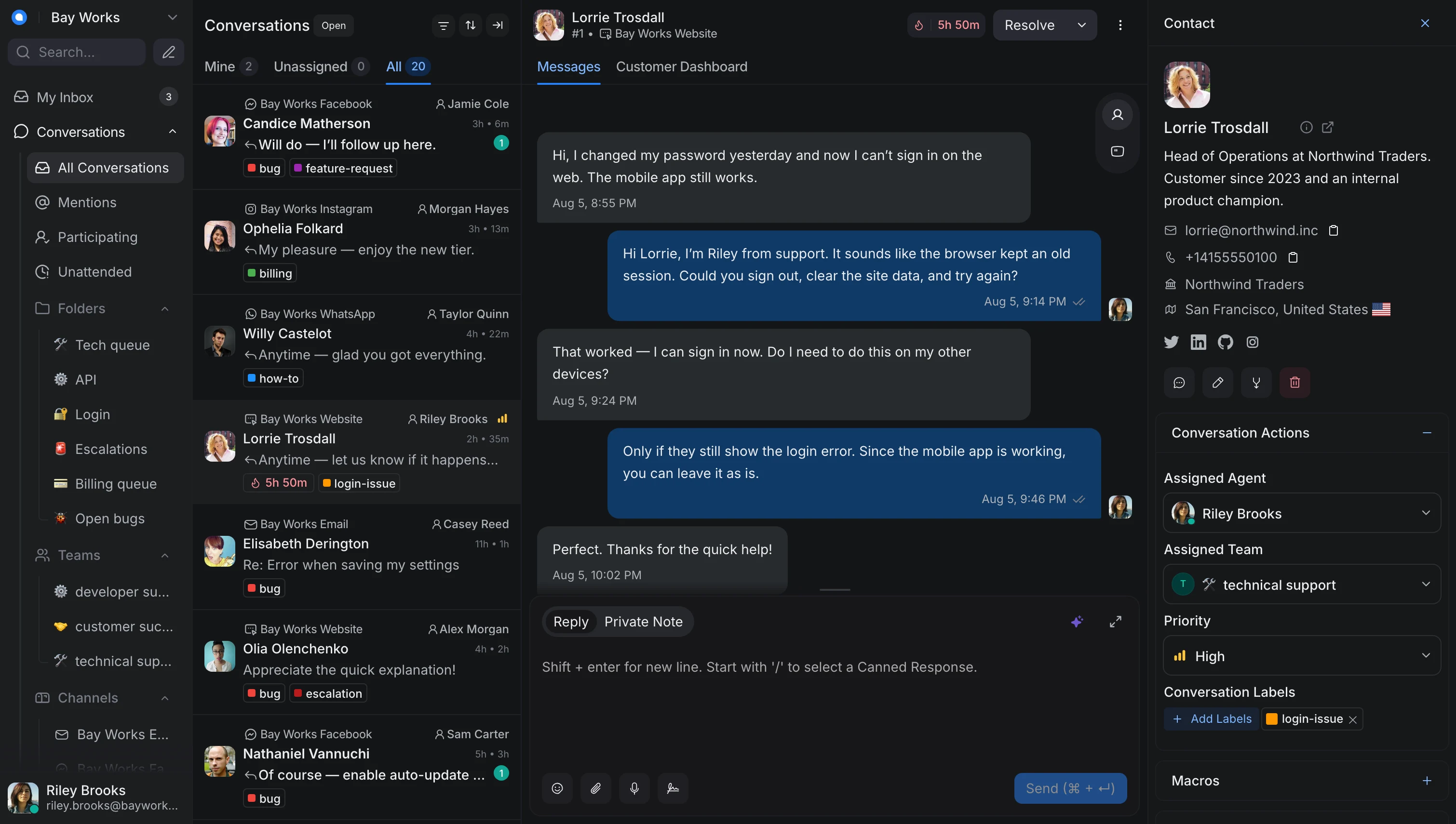 Painel do RockZap® mostrando uma conversa com o cliente
